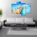 5 Panels Sunny Blue Seascape Wall Art / Pont en bois sur la toile de mer Print / Beach Canvas Wall Art